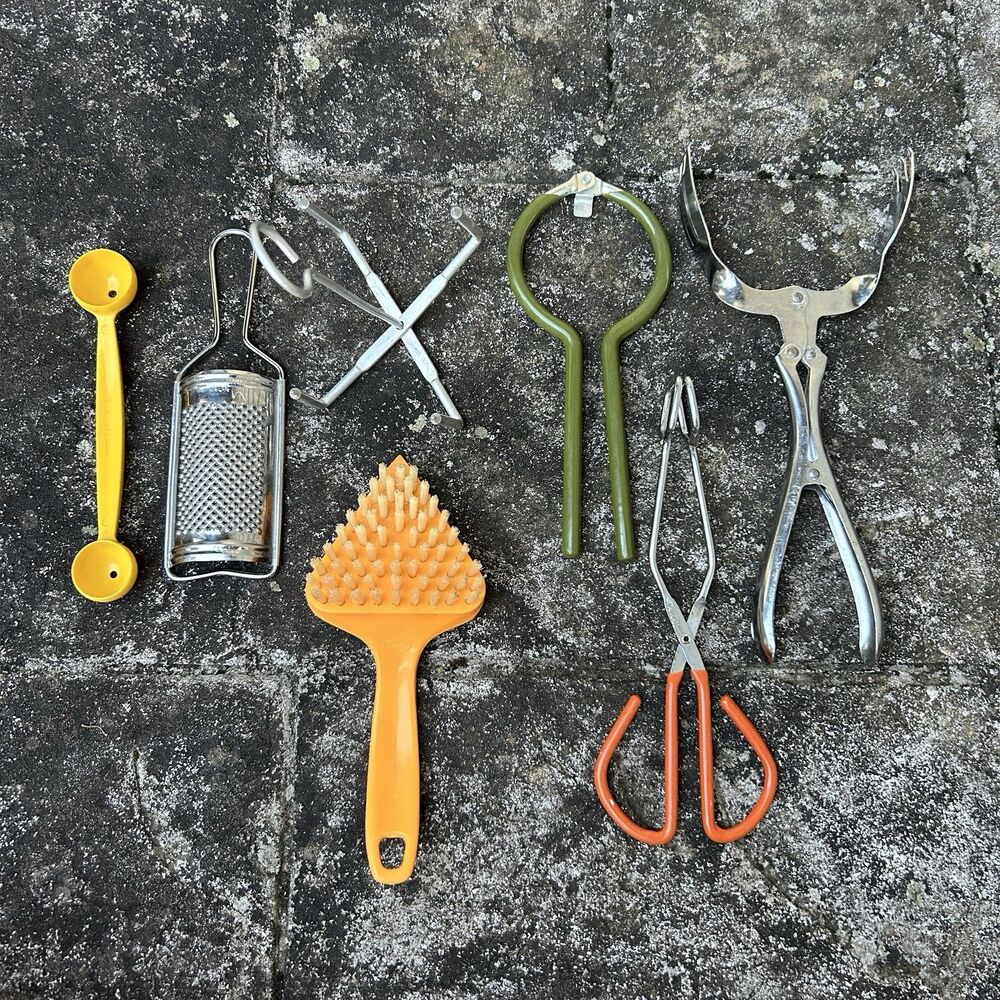 VTG Retro Kitchen Lot Tongs Fuller Brush Jar Lifter Inox Grater Tupperware MCM